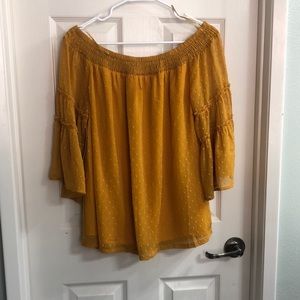 Dress up boutique off the shoulder mustard top